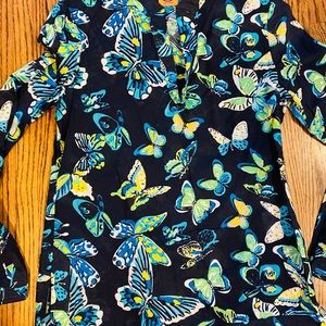 NWT Tory Burch Navy Blue and Green Butterfly Tunic Top Size 10 Retail $275